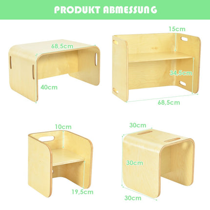 3-teiliges Kindertisch-Stühle-Set Kindersitzgruppe Holz Kindermöbel Lerntisch Natur