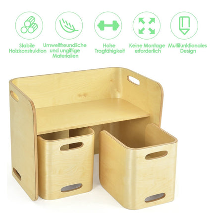 3-teiliges Kindertisch-Stühle-Set Kindersitzgruppe Holz Kindermöbel Lerntisch Natur