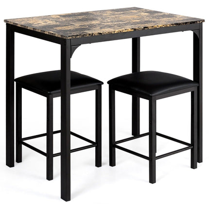 Ensemble de table à manger 3 pièces, ensemble de table de bar avec 2 tabourets de bar rembourrés, structure en métal, marron