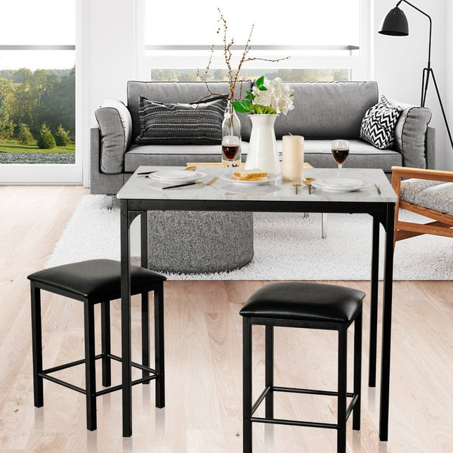 Eettafelset 3-delig, bartafelset met 2 beklede barkrukken, metalen frame, wit