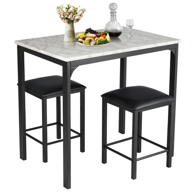 Eettafelset 3-delig, bartafelset met 2 beklede barkrukken, metalen frame, wit