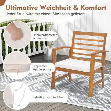 3-teiliges Gartenmöbel-Set aus Akazienholz mit weichen Sitzpolstern und stabilem Akazienholzrahmen