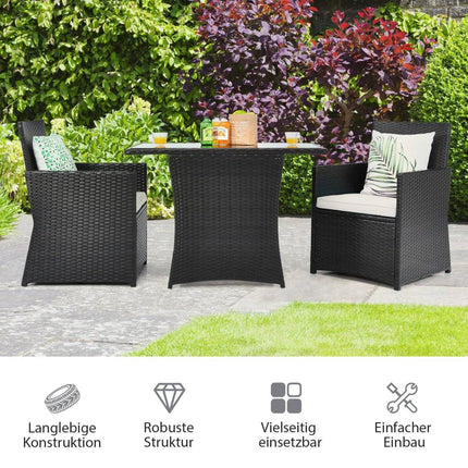 Ensemble de salle à manger de patio 3 pièces. Ensemble bistro compact en rotin synthétique avec plateau de table.