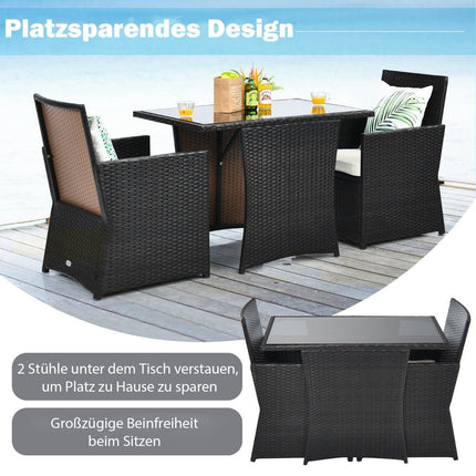 Ensemble de salle à manger de patio 3 pièces. Ensemble bistro compact en rotin synthétique avec plateau de table.