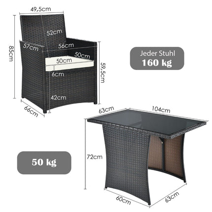 Ensemble de salle à manger de patio 3 pièces. Ensemble bistro compact en rotin synthétique avec plateau de table.