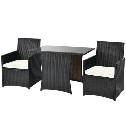 Ensemble de salle à manger de patio 3 pièces. Ensemble bistro compact en rotin synthétique avec plateau de table.