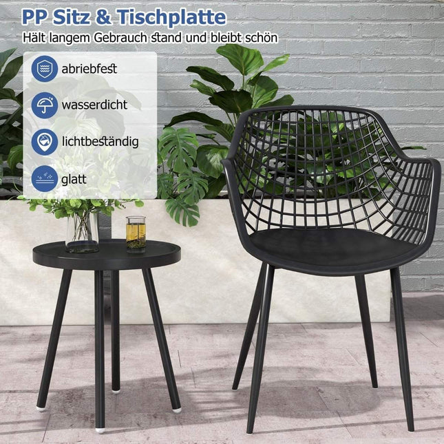 3-teiliges Terrassenmöbel-Set Bistrostühle und Beistelltisch mit Sitzgelegenheiten + Tischplatte aus PP schwarz
