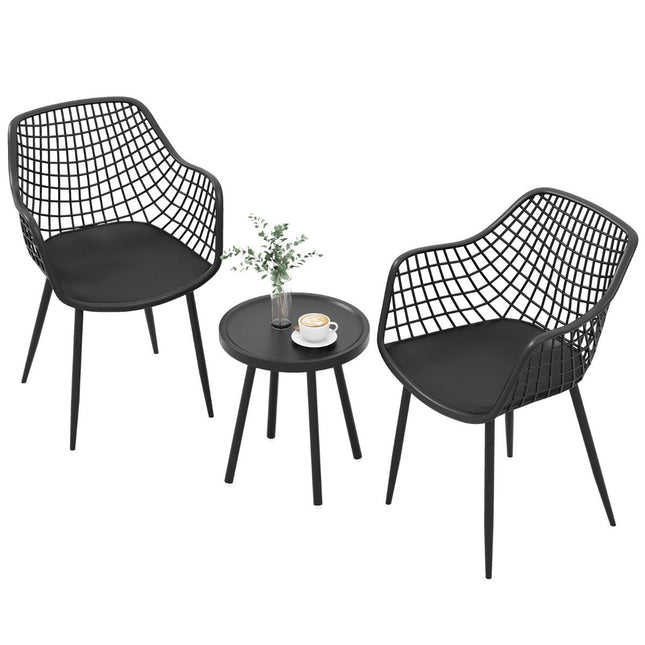3-teiliges Terrassenmöbel-Set Bistrostühle und Beistelltisch mit Sitzgelegenheiten + Tischplatte aus PP schwarz