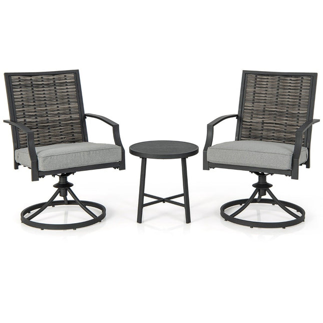 3-delige tuinmeubelset met salontafel, zachte zitkussens en robuust metalen frame