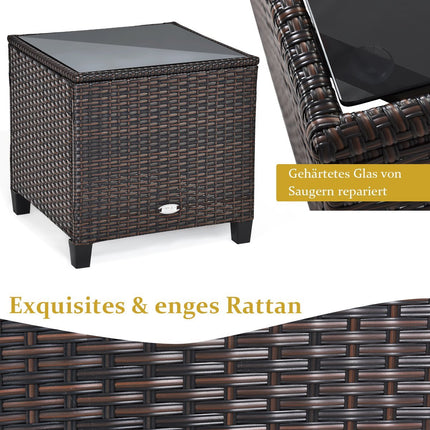 3-delige terrasset buiten rotan tuinset rotan met zitkussen & salontafel geel + bruin