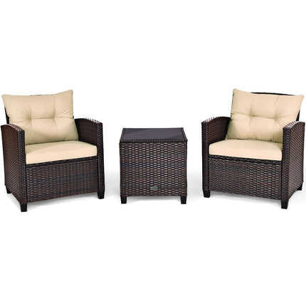 3-delige terrasset buiten rotan tuinset rotan met zitkussen & salontafel geel + bruin