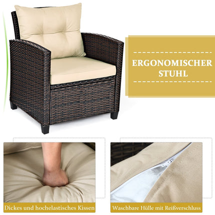 3-delige terrasset buiten rotan tuinset rotan met zitkussen & salontafel geel + bruin