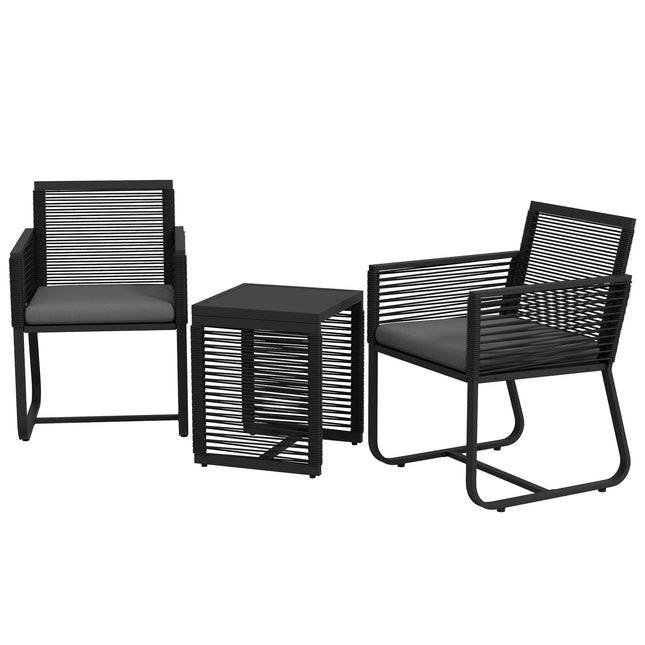 Rattan-Gartenmöbel mit Kissen – 3-teilig, schwarz