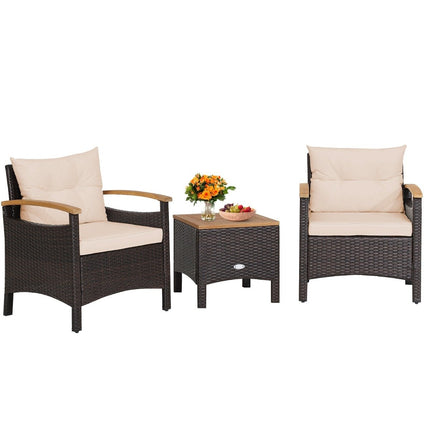 3-teiliges Rattan Gartenmöbel Set mit 2 Sesseln &amp; 1 Beistelltisch Rattanmöbel Gartenset Gartenlounge Braun
