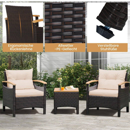 3-teiliges Rattan Gartenmöbel Set mit 2 Sesseln &amp; 1 Beistelltisch Rattanmöbel Gartenset Gartenlounge Braun