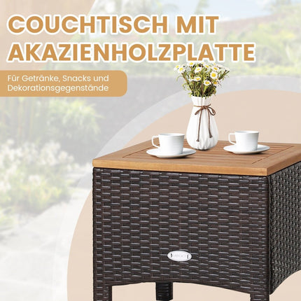 3-teiliges Rattan Gartenmöbel Set mit 2 Sesseln &amp; 1 Beistelltisch Rattanmöbel Gartenset Gartenlounge Braun