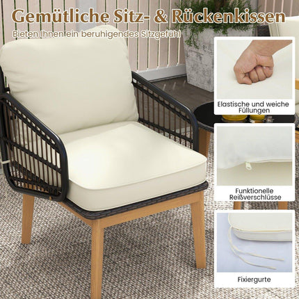 Ensemble de meubles de jardin en rotin 3 pièces, ensemble de sièges de jardin, 2 chaises en osier, table d'appoint en verre et coussins