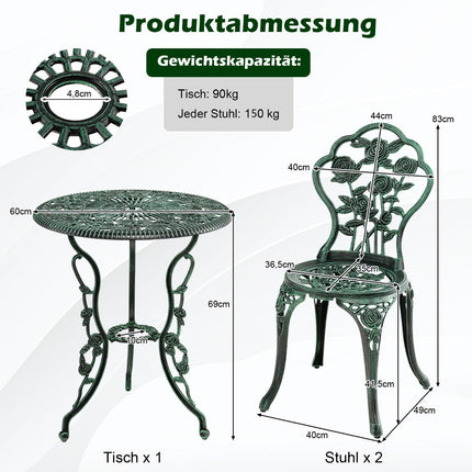 Ensemble de bistrot antique 3 pièces, ensemble de sièges de style rose, ensemble de balcon, ensemble de jardin avec 2 chaises