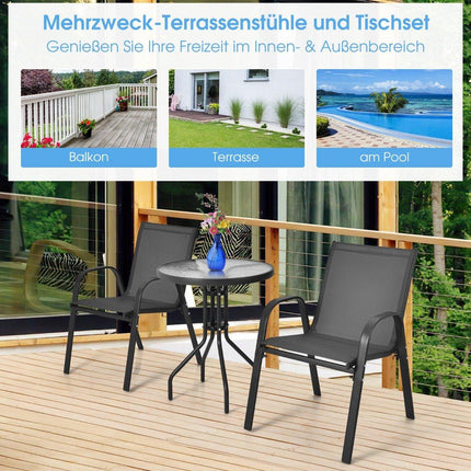 3 tlg. Balkonmöbel Set Bistrotisch mit 2 Stapelstühlen Balkonset Gartenset Gartenmöbel