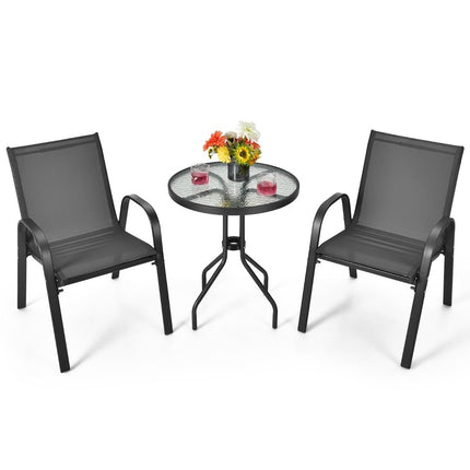 3 tlg. Balkonmöbel Set Bistrotisch mit 2 Stapelstühlen Balkonset Gartenset Gartenmöbel
