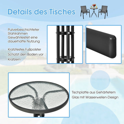 3 tlg. Balkonmöbel Set Bistrotisch mit 2 Stapelstühlen Balkonset Gartenset Gartenmöbel
