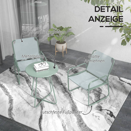 3-teiliges grünes Bistrotisch-Set mit Stühlen aus Netzgewebe