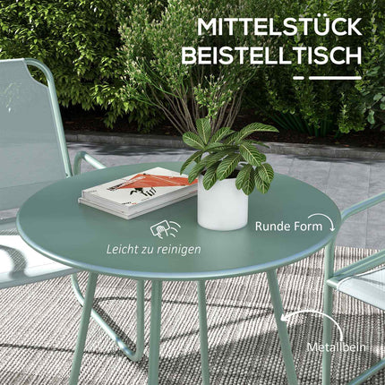 3-teiliges grünes Bistrotisch-Set mit Stühlen aus Netzgewebe
