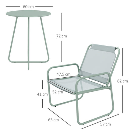 3-teiliges grünes Bistrotisch-Set mit Stühlen aus Netzgewebe