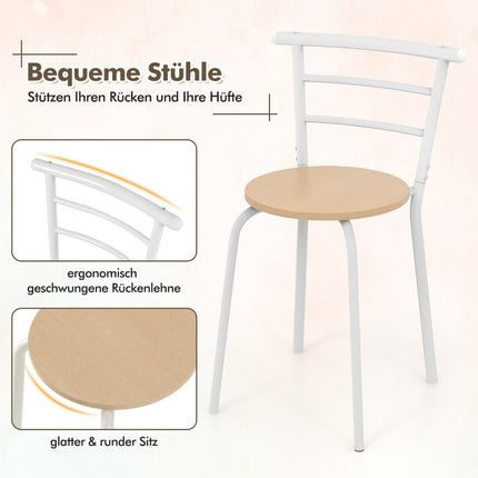 3-teilige Essgruppe Küchentisch &amp; Stühle mit Weinregal, platzsparende Sitzgruppe, Esszimmergruppe, weiß