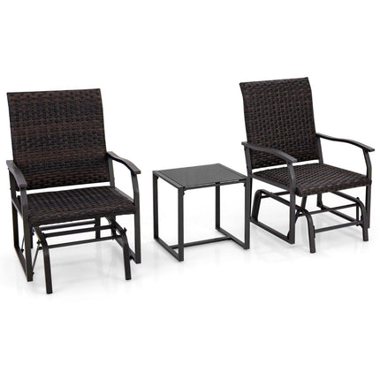 3 pieces Rattan balcony furniture set Balcony set with 2 chairs & table Garden furniture with padded seat