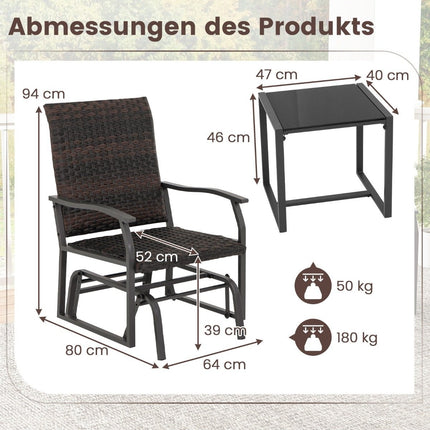 3 pieces Rattan balcony furniture set Balcony set with 2 chairs & table Garden furniture with padded seat