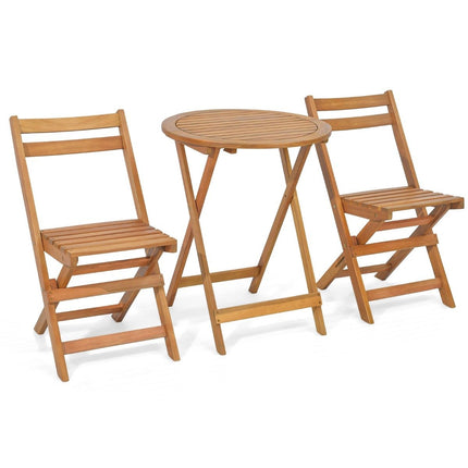 3-delige houten bistroset met stevig acaciahouten frame en lattenbodem en tafelblad