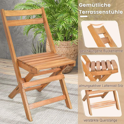 3-delige houten bistroset met stevig acaciahouten frame en lattenbodem en tafelblad