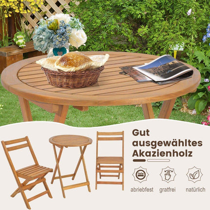 3-delige houten bistroset met stevig acaciahouten frame en lattenbodem en tafelblad