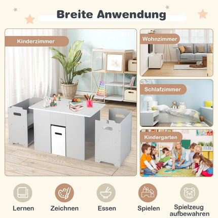 3-teiliges Tisch- und Stuhlset für Kinder 4-in-1-Aktivitätstisch mit 2 stapelbaren Stühlen Grau und Weiß