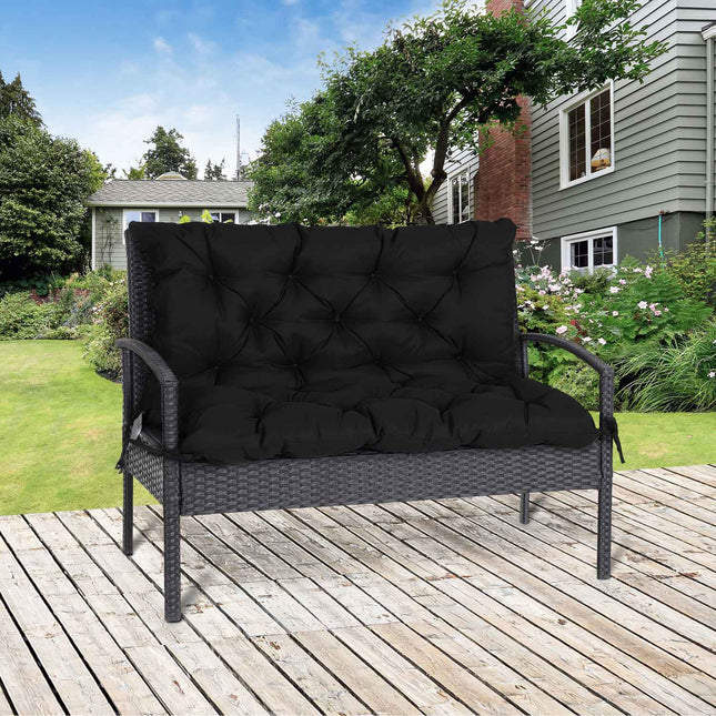Schwarzes 3-Sitzer-Bankpolster mit Gurten - 100x98x8 cm