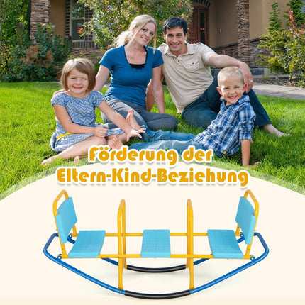 Fauteuil à bascule 3 places pour jardin avec poignées, fauteuil à bascule pour enfants, capacité de charge jusqu'à 100 kg, bleu