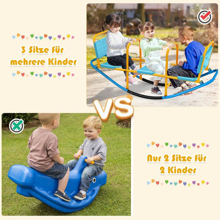 Fauteuil à bascule 3 places pour jardin avec poignées, fauteuil à bascule pour enfants, capacité de charge jusqu'à 100 kg, bleu