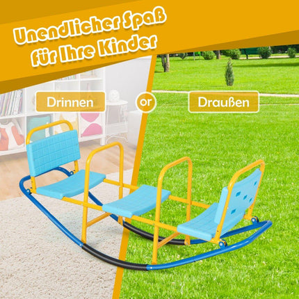 Fauteuil à bascule 3 places pour jardin avec poignées, fauteuil à bascule pour enfants, capacité de charge jusqu'à 100 kg, bleu
