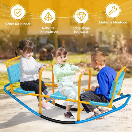 Fauteuil à bascule 3 places pour jardin avec poignées, fauteuil à bascule pour enfants, capacité de charge jusqu'à 100 kg, bleu