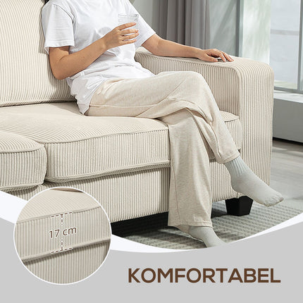 Cremeweißes 3-Sitzer-Sofa mit Armlehnen & Rückenkissen