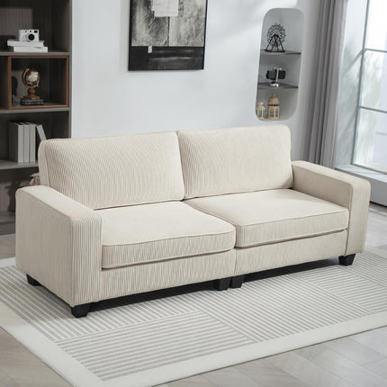 Cremeweißes 3-Sitzer-Sofa mit Armlehnen & Rückenkissen