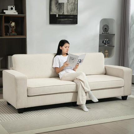 Cremeweißes 3-Sitzer-Sofa mit Armlehnen & Rückenkissen