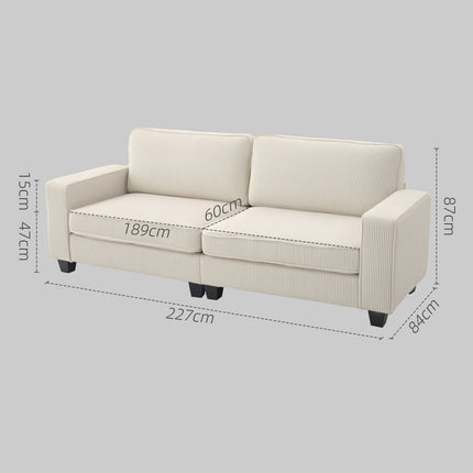 Cremeweißes 3-Sitzer-Sofa mit Armlehnen & Rückenkissen