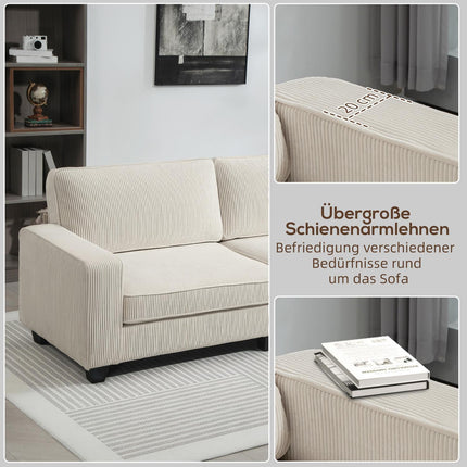 Cremeweißes 3-Sitzer-Sofa mit Armlehnen & Rückenkissen