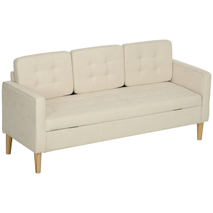 3-Sitzer Samtsofa, Stauraum, Holzfüße, cremeweiß