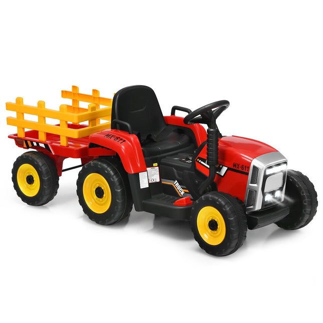 3-Gang Kindertraktor 12V Aufsitztraktor mit abnehmbarem Anhänger Rot