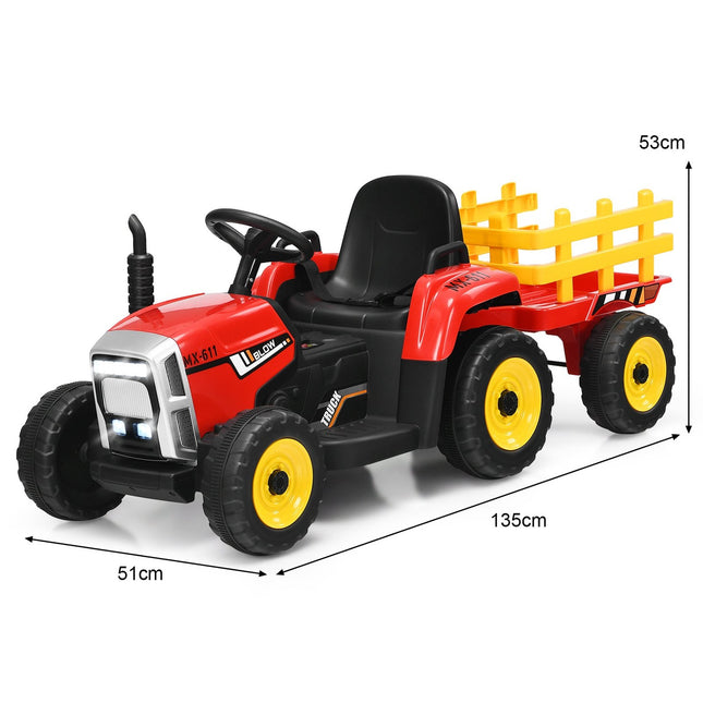3-Gang Kindertraktor 12V Aufsitztraktor mit abnehmbarem Anhänger Rot