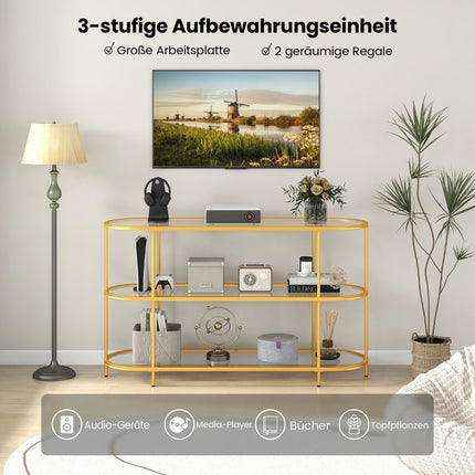 TV-meubel met 3 niveaus TV-standaard voor tv's tot 65 inch goud 140 x 41 x 82 cm