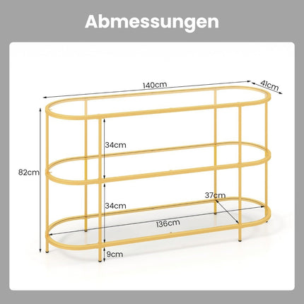 TV-meubel met 3 niveaus TV-standaard voor tv's tot 65 inch goud 140 x 41 x 82 cm